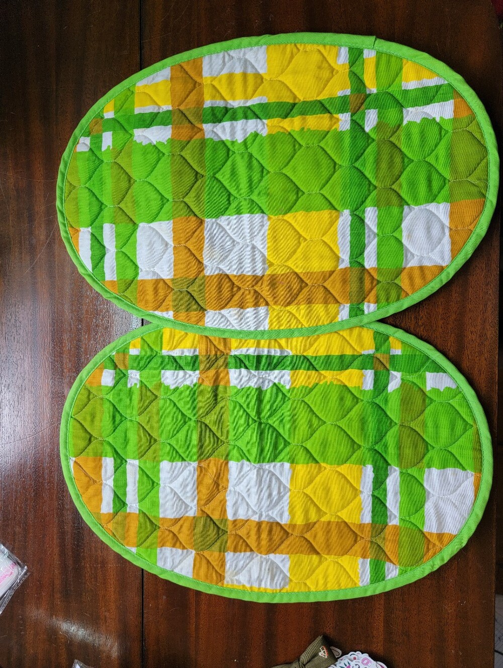 Vintage Textol Quiltees Reversible Green/Plaid Placemats, Set Of 2 #GrandmaCore